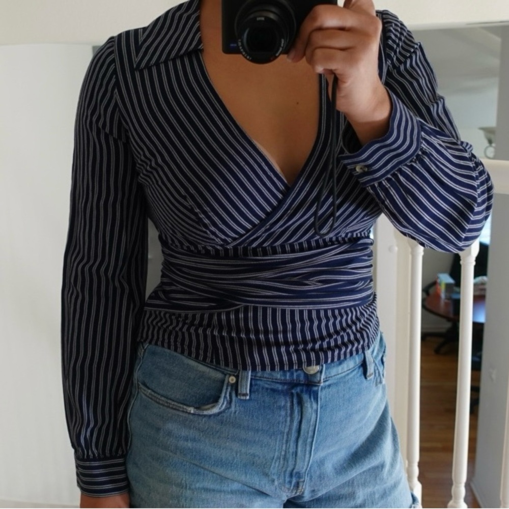 Anthropologie Maeve Striped Wrap Top